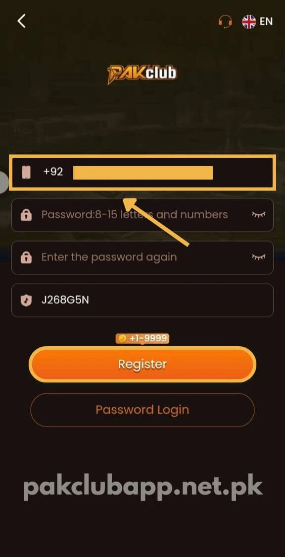Enter phone for register