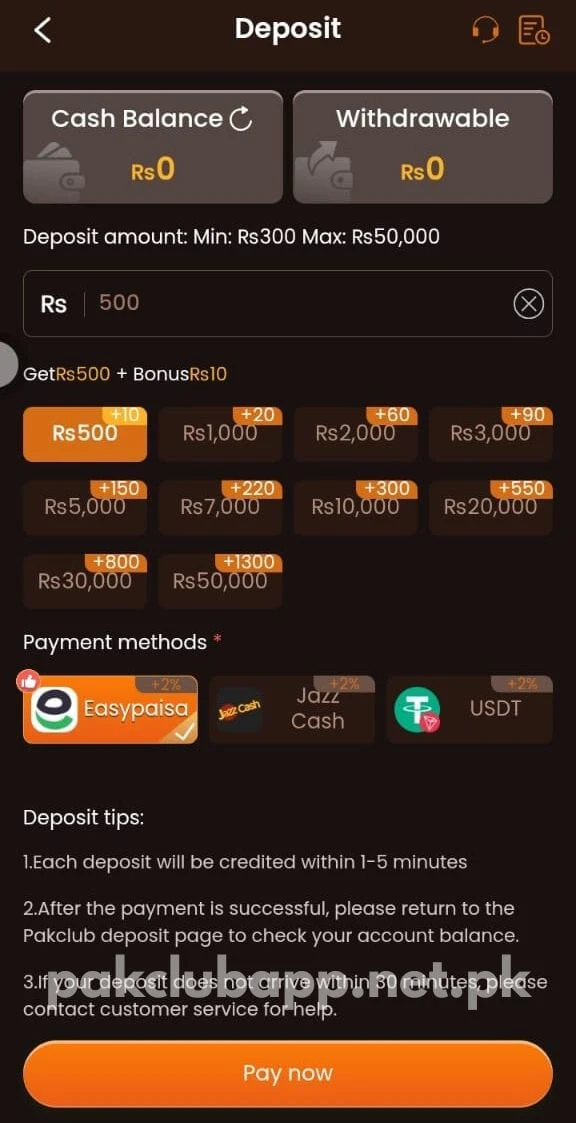 Pak Club Deposit